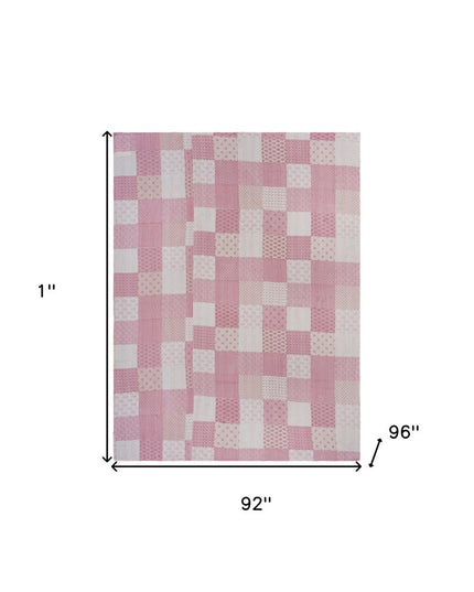 Pink Knitted Cotton Geometric Throw