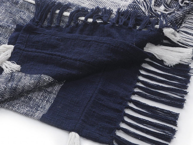 Blue Woven Cotton Geometric Throw