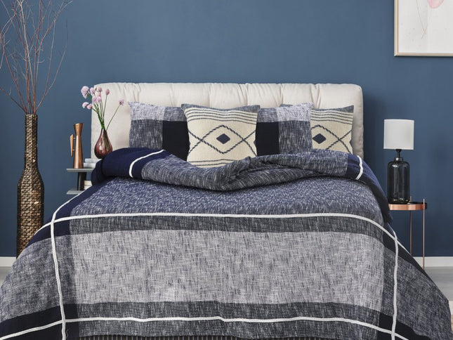 Blue Woven Cotton Geometric Throw