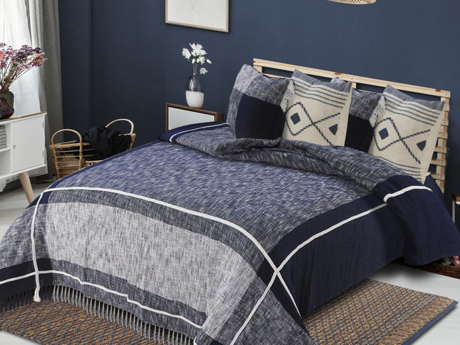 Blue Woven Cotton Geometric Throw