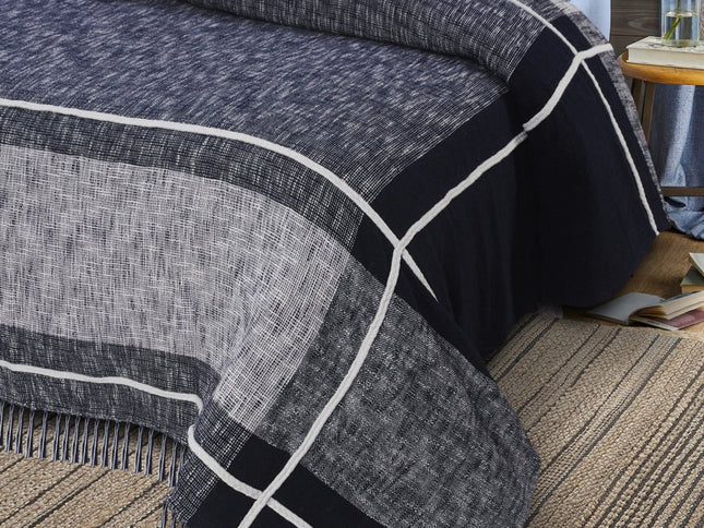 Blue Woven Cotton Geometric Throw