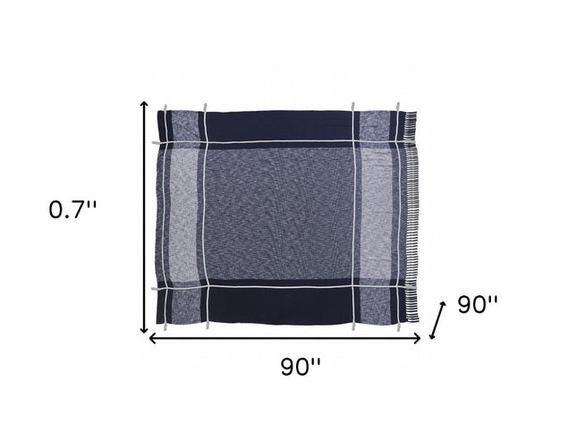 Blue Woven Cotton Geometric Throw