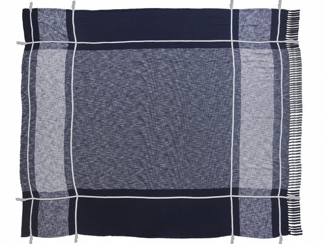 Blue Woven Cotton Geometric Throw