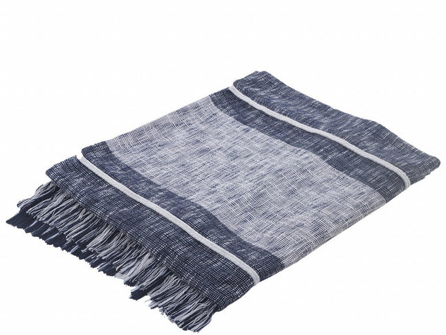 Blue Woven Cotton Geometric Throw