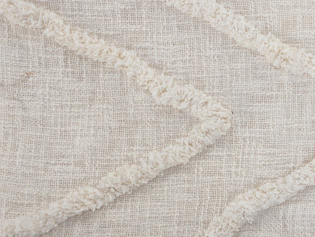 Ivory Geometric Queen Cotton Coverlet With Fringe