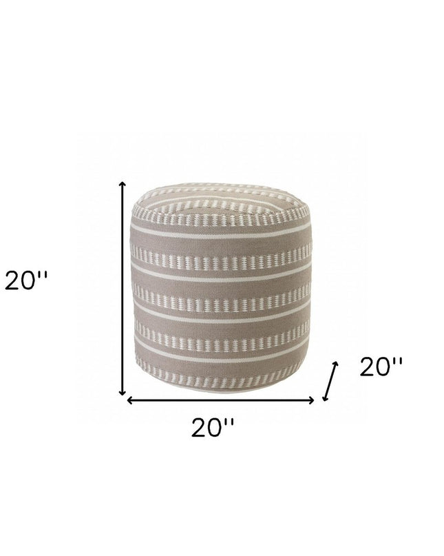 20" Green Polyester Round Striped Indoor Outdoor Pouf Ottoman