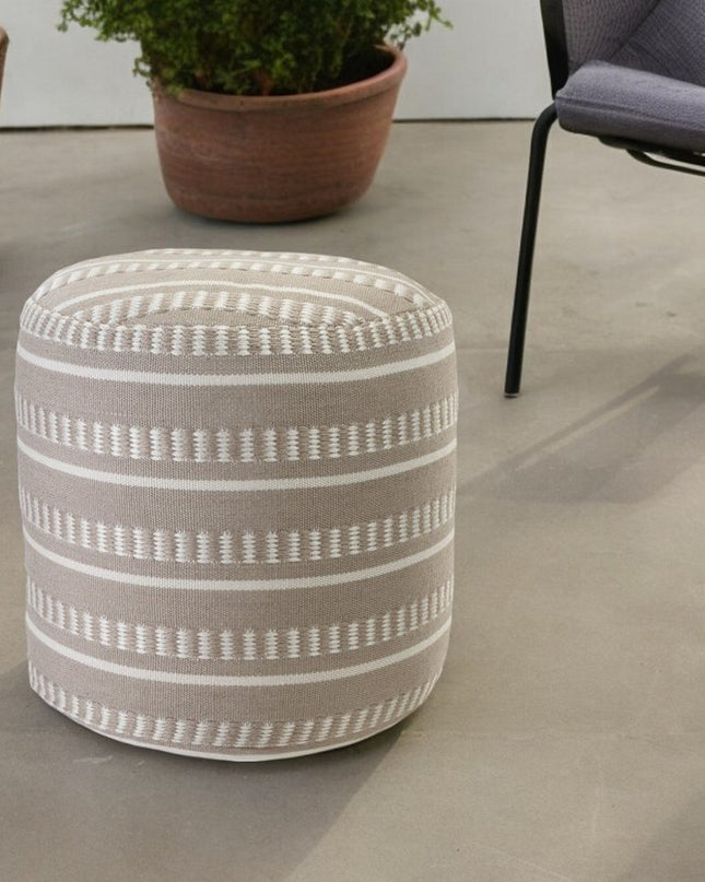 20" Green Polyester Round Striped Indoor Outdoor Pouf Ottoman