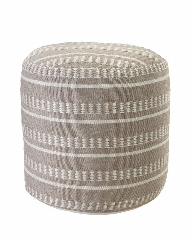 20" Green Polyester Round Striped Indoor Outdoor Pouf Ottoman