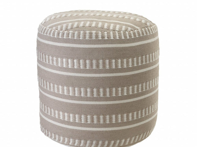 20" Green Polyester Round Striped Indoor Outdoor Pouf Ottoman