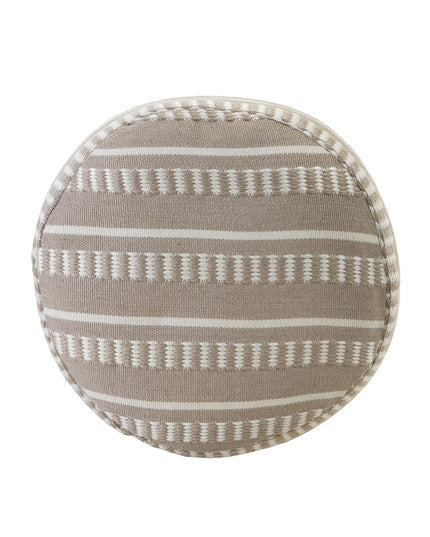20" Green Polyester Round Striped Indoor Outdoor Pouf Ottoman