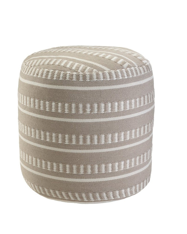 20" Green Polyester Round Striped Indoor Outdoor Pouf Ottoman