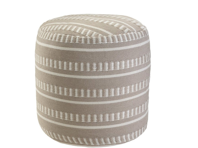 20" Green Polyester Round Striped Indoor Outdoor Pouf Ottoman