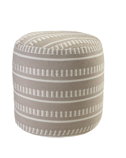 20" Green Polyester Round Striped Indoor Outdoor Pouf Ottoman