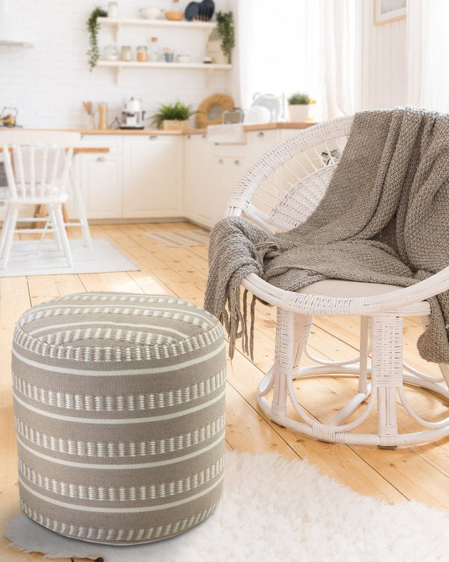 20" Green Polyester Round Striped Indoor Outdoor Pouf Ottoman