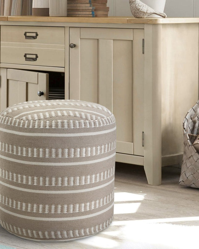 20" Green Polyester Round Striped Indoor Outdoor Pouf Ottoman