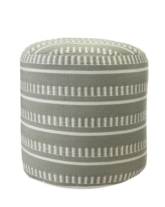 20" Green Polyester Round Striped Indoor Outdoor Pouf Ottoman