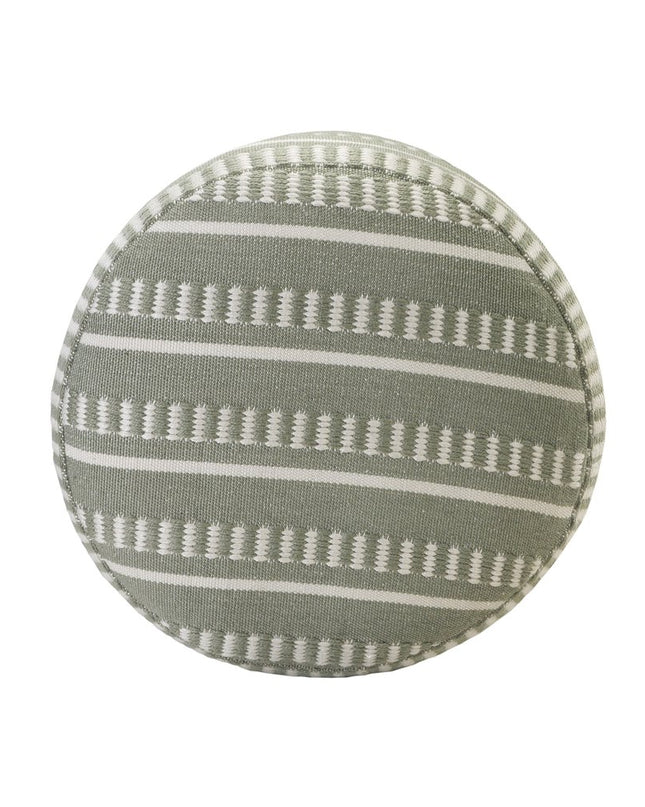 20" Green Polyester Round Striped Indoor Outdoor Pouf Ottoman