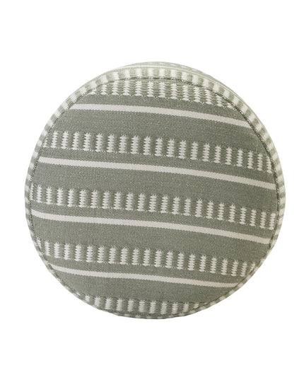 20" Green Polyester Round Striped Indoor Outdoor Pouf Ottoman