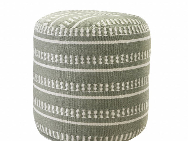 20" Green Polyester Round Striped Indoor Outdoor Pouf Ottoman