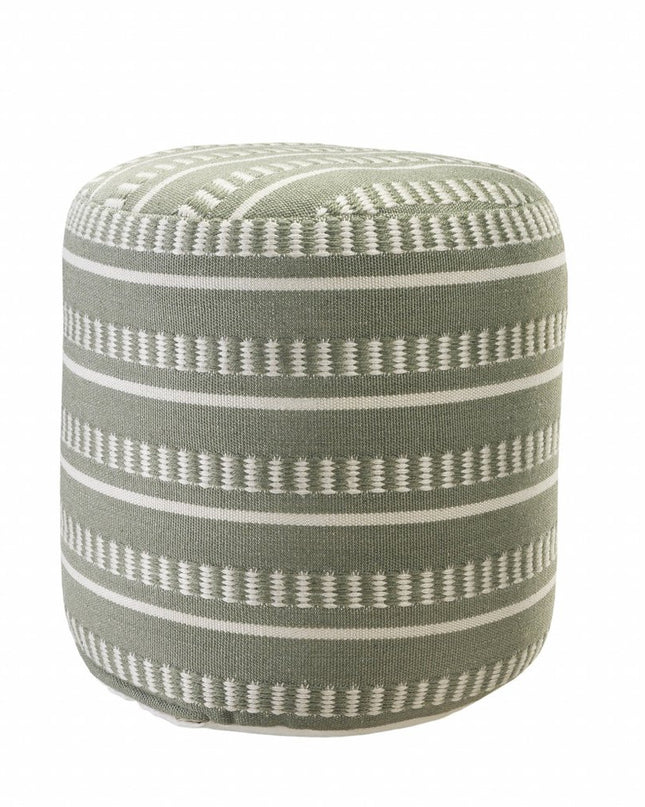 20" Green Polyester Round Striped Indoor Outdoor Pouf Ottoman