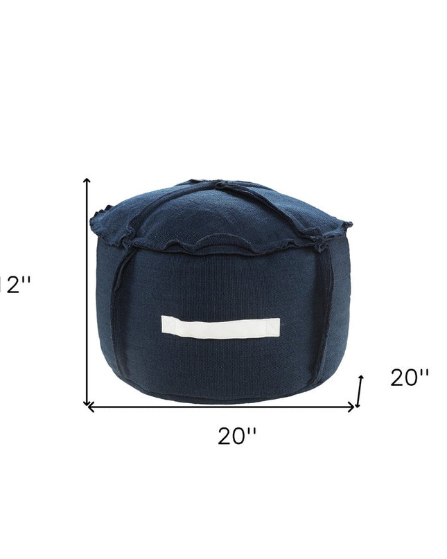 20" Blue Polyester Round Patchwork Indoor Outdoor Pouf Ottoman