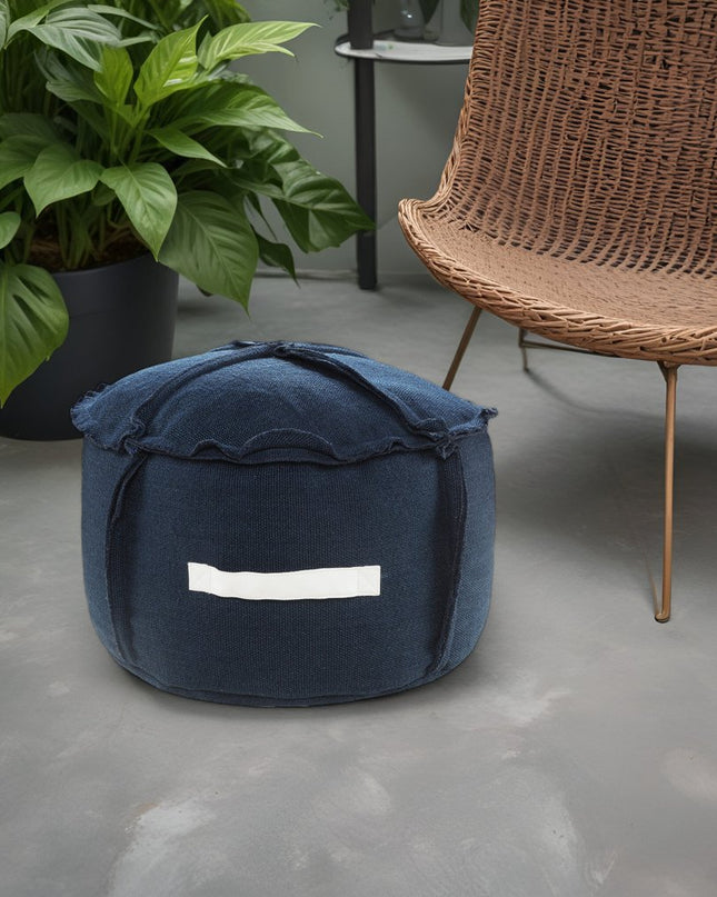 20" Blue Polyester Round Patchwork Indoor Outdoor Pouf Ottoman