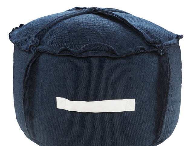 20" Blue Polyester Round Patchwork Indoor Outdoor Pouf Ottoman