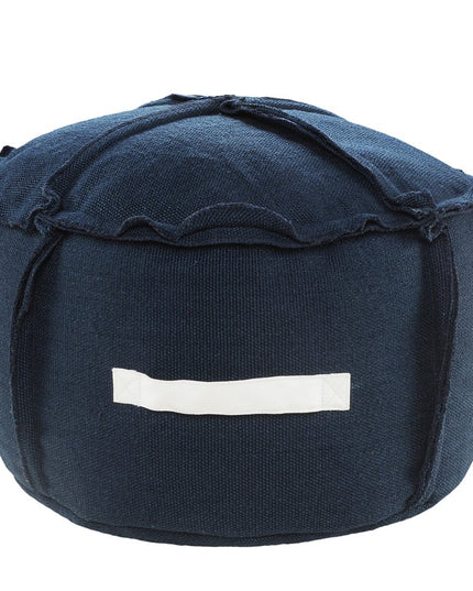 20" Blue Polyester Round Patchwork Indoor Outdoor Pouf Ottoman