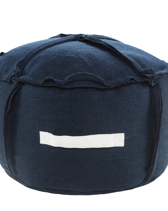 20" Blue Polyester Round Patchwork Indoor Outdoor Pouf Ottoman