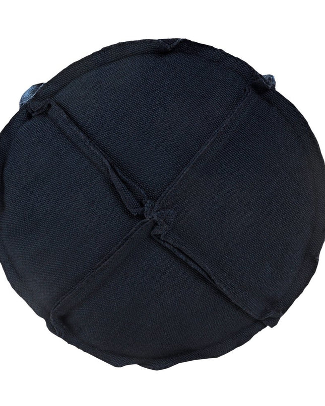 20" Blue Polyester Round Patchwork Indoor Outdoor Pouf Ottoman