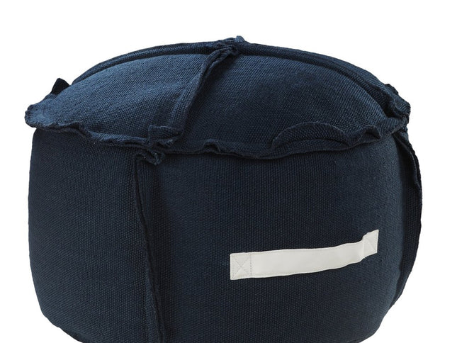 20" Blue Polyester Round Patchwork Indoor Outdoor Pouf Ottoman