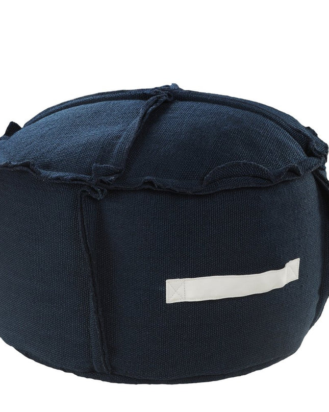 20" Blue Polyester Round Patchwork Indoor Outdoor Pouf Ottoman