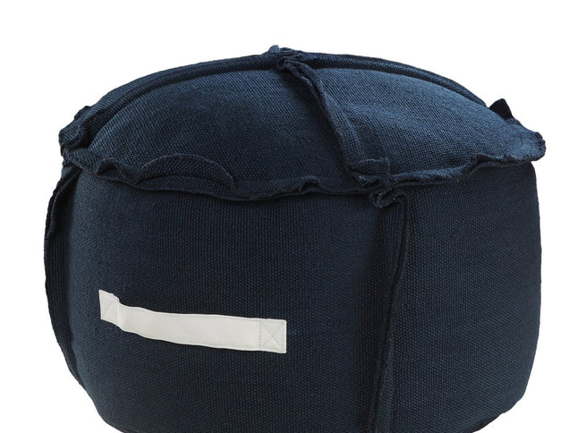 20" Blue Polyester Round Patchwork Indoor Outdoor Pouf Ottoman