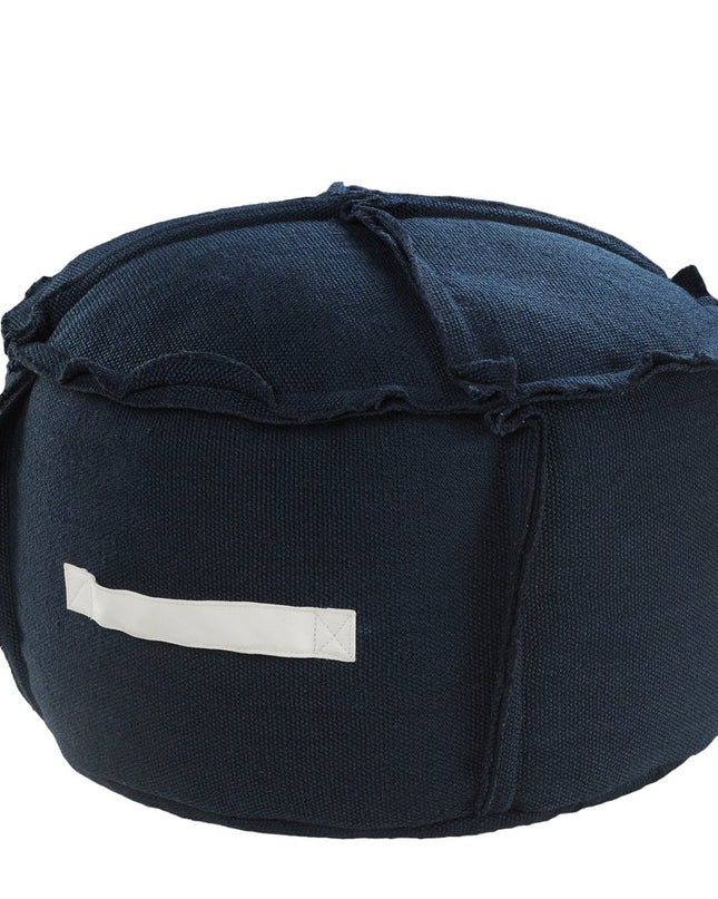 20" Blue Polyester Round Patchwork Indoor Outdoor Pouf Ottoman