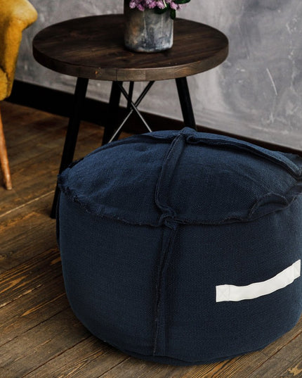 20" Blue Polyester Round Patchwork Indoor Outdoor Pouf Ottoman