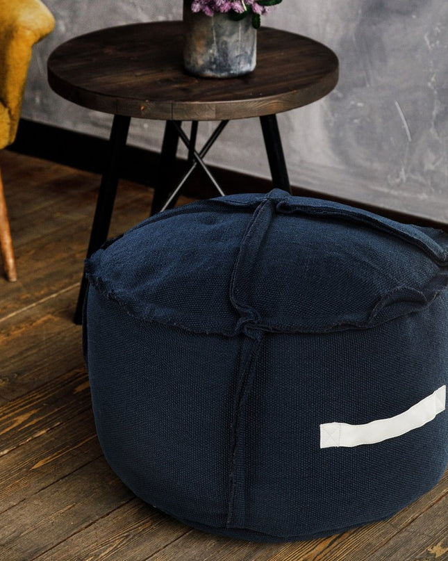 20" Blue Polyester Round Patchwork Indoor Outdoor Pouf Ottoman