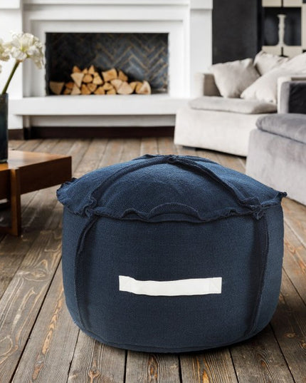 20" Blue Polyester Round Patchwork Indoor Outdoor Pouf Ottoman