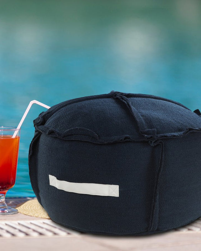 20" Blue Polyester Round Patchwork Indoor Outdoor Pouf Ottoman