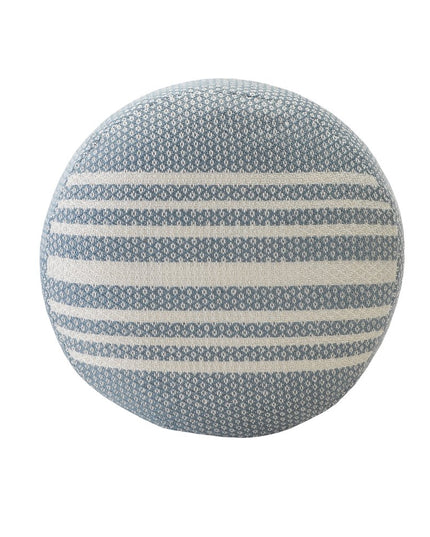 20" Blue Polyester Round Striped Indoor Outdoor Pouf Ottoman