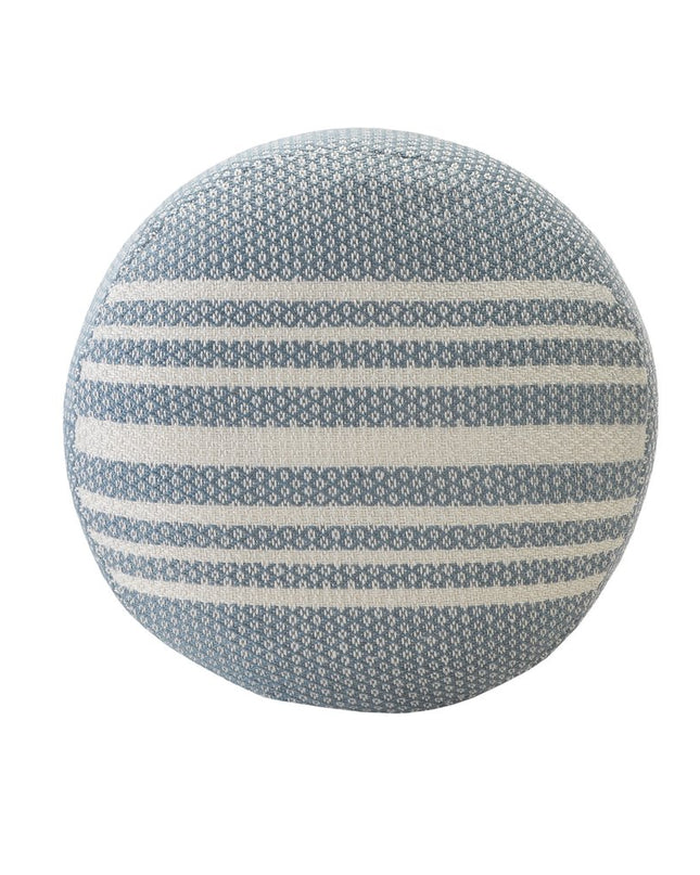 20" Blue Polyester Round Striped Indoor Outdoor Pouf Ottoman