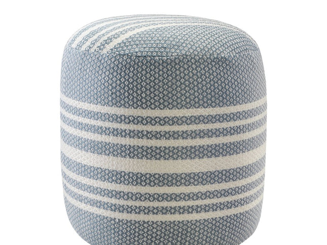 20" Blue Polyester Round Striped Indoor Outdoor Pouf Ottoman