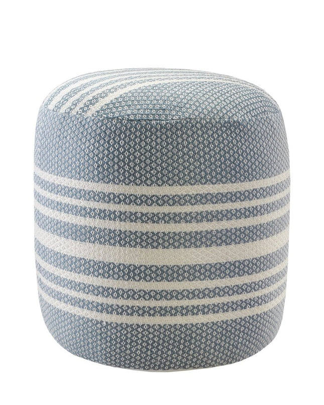 20" Blue Polyester Round Striped Indoor Outdoor Pouf Ottoman