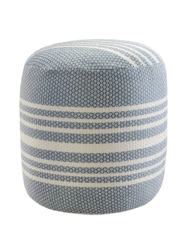 20" Blue Polyester Round Striped Indoor Outdoor Pouf Ottoman