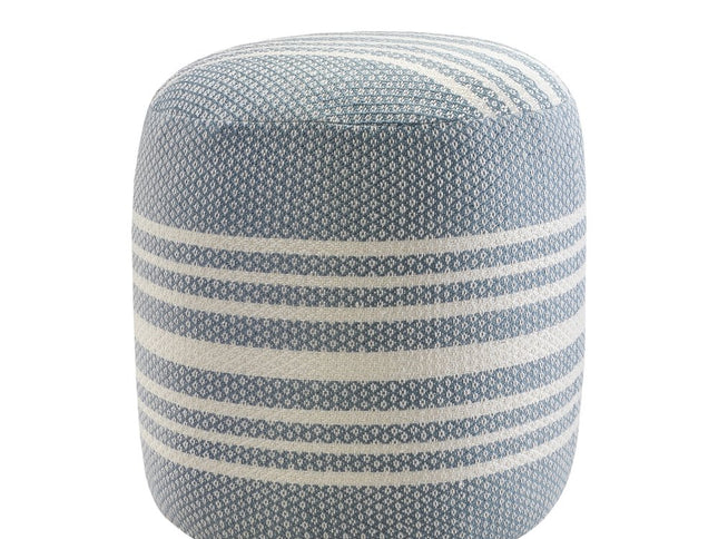 20" Blue Polyester Round Striped Indoor Outdoor Pouf Ottoman