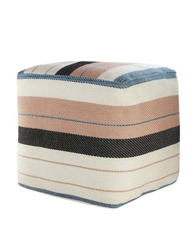 20" White Polyester Striped Indoor Outdoor Pouf Ottoman