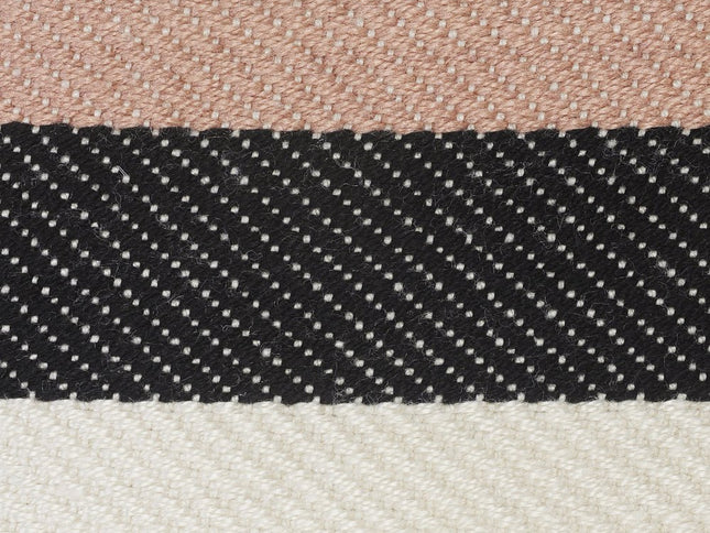 20" White Polyester Striped Indoor Outdoor Pouf Ottoman