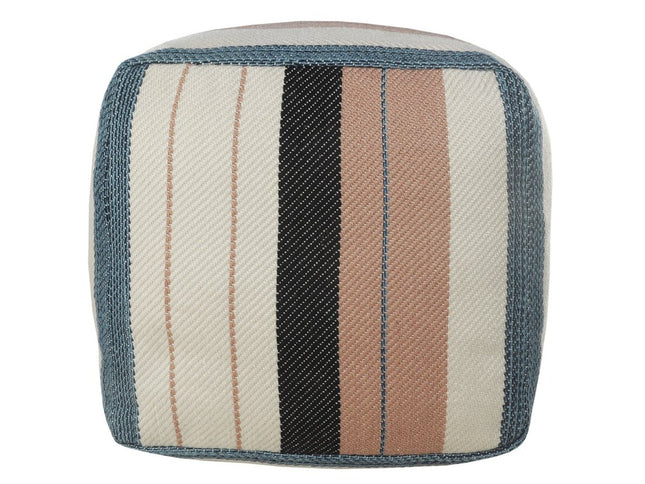 20" White Polyester Striped Indoor Outdoor Pouf Ottoman
