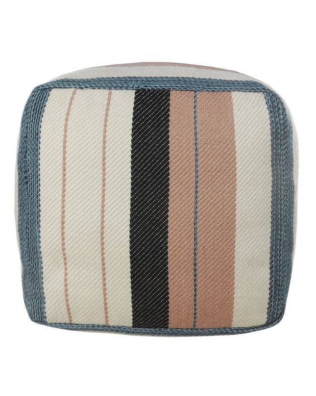 20" White Polyester Striped Indoor Outdoor Pouf Ottoman
