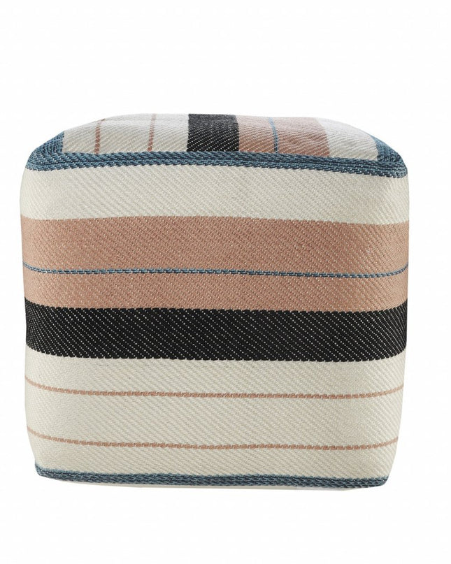 20" White Polyester Striped Indoor Outdoor Pouf Ottoman