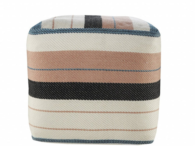 20" White Polyester Striped Indoor Outdoor Pouf Ottoman